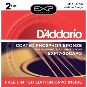 D'Addario EXP17-2D Saiten 13-56 CAPO 2er Set mit Capodaster gratis für Westerngitarre