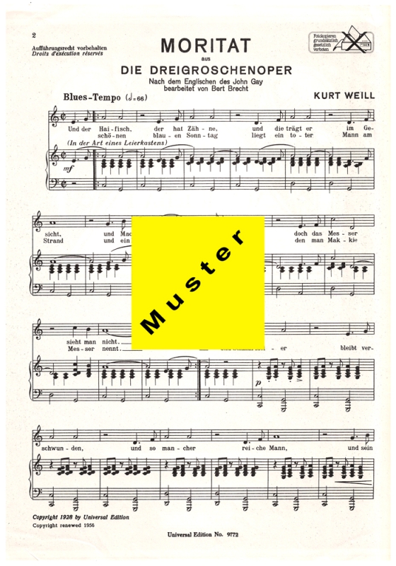 Moritat - Die Dreigroschenoper - für Klavier
