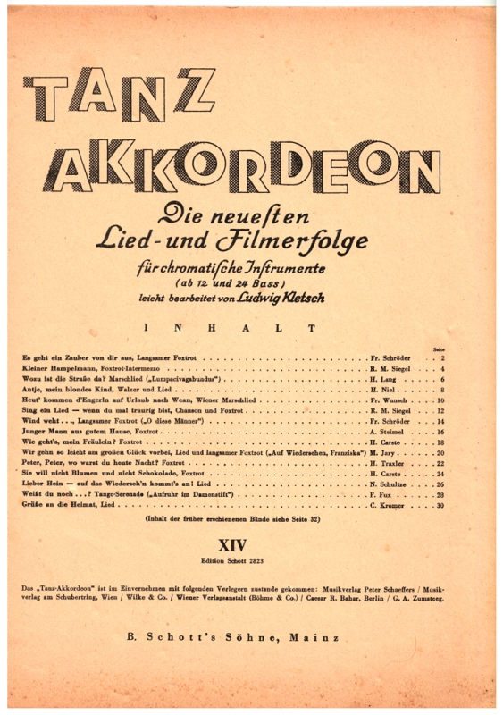die neuesten Lied und Filmerfolge - Tanz Akkordeon - für Akkordeon