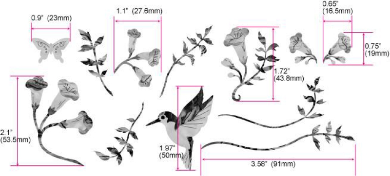 B-150AH-BL Inlay Stickers, Assorted Hummingbird
