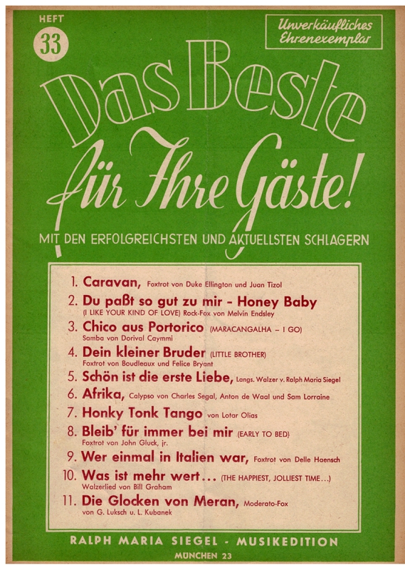Das beste für Ihre Gäste Heft 33 - Unverkäufliches Ehrenexemplar für Klavier