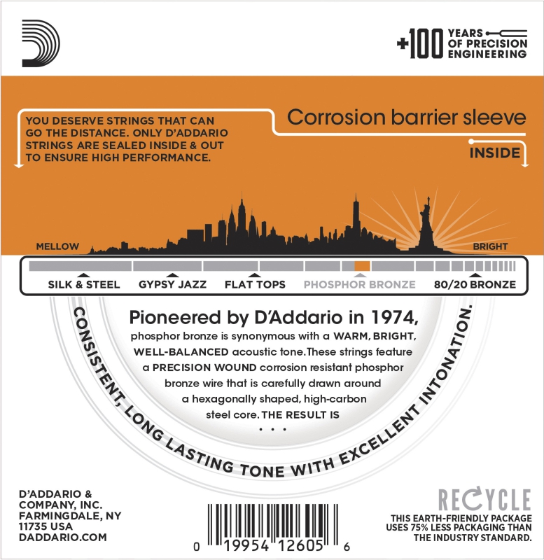 D´Addario EJ15-3D Phosphor Bronze 3-er Set Saiten für Westerngitarre