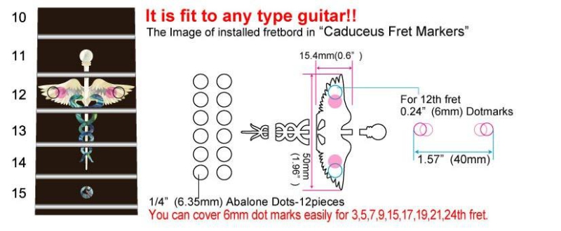 F-027CC Inlay Stickers, Fret Markers- Caduceus(Snakes on a sword)