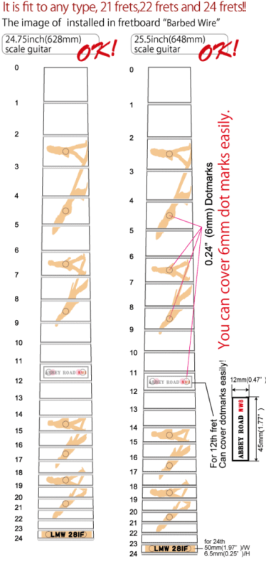 F-033AR Inlay Stickers, Fret Mark-Abbey Road /Beatles Fretboard