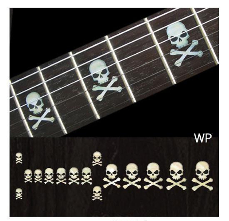 F-068SC-WT Inlay Stickers, Sideways Skull w/Crossbones Fret Markers