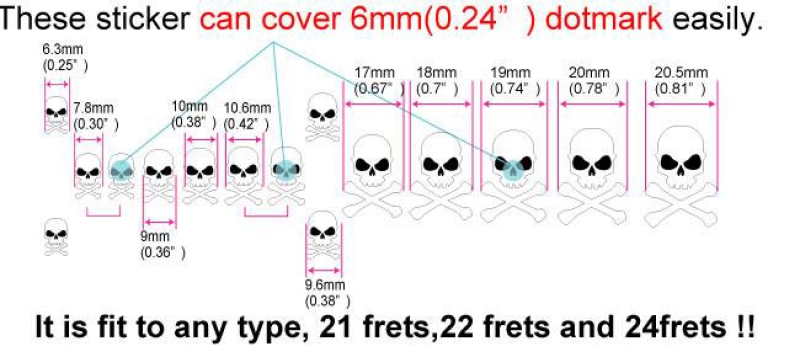 F-068SC-WT Inlay Stickers, Sideways Skull w/Crossbones Fret Markers