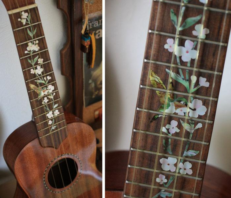UKF-260TH-S Inlay Stickers, Fret Mark-Ukulele Tree of Life with Hummingbird
